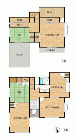 川西市緑台、中古一戸建ての間取り画像です