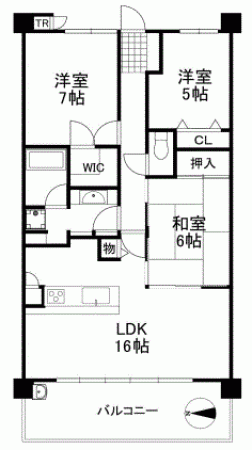 川西市見野、マンションの間取り画像です
