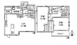 川西市新田、中古一戸建ての間取り画像です