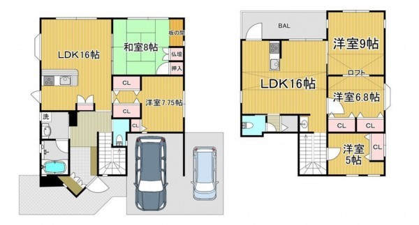 川西市大和、中古一戸建ての間取り画像です