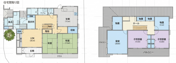 川西市萩原台、中古一戸建ての間取り画像です