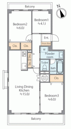 川西市栄町、マンションの間取り画像です