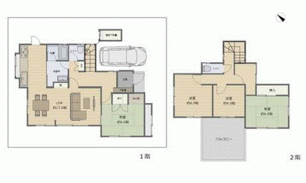 川西市緑台、中古一戸建ての間取り画像です