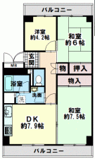 川西市栄町、マンションの間取り画像です