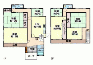 川西市平野、中古一戸建ての間取り画像です