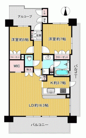 川西市中央町、マンションの間取り画像です