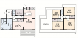 川西市清和台、中古一戸建ての間取り画像です