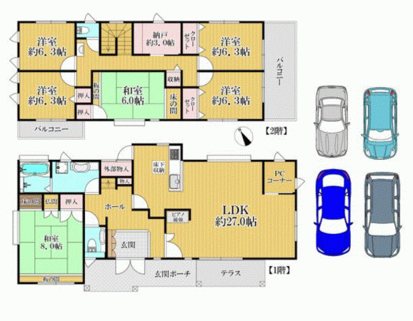 川西市美山台、中古一戸建ての間取り画像です