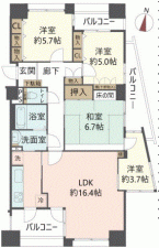 川西市小花、マンションの間取り画像です