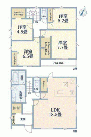 川西市水明台、新築一戸建ての間取り画像です