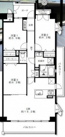 川西市新田、マンションの間取り画像です