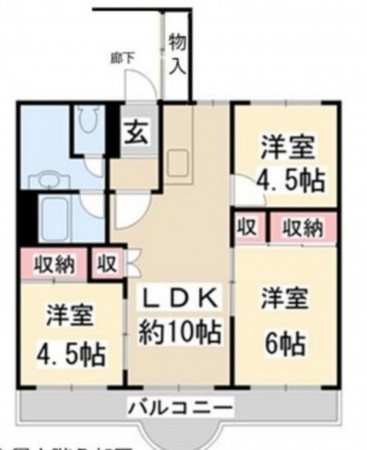 川西市向陽台、マンションの間取り画像です