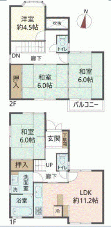 川西市鼓が滝、中古一戸建ての間取り画像です