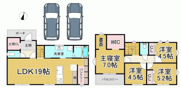 川西市水明台、新築一戸建ての間取り画像です