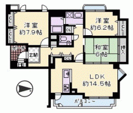 川西市花屋敷、マンションの間取り画像です