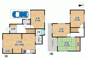 川西市東畦野、中古一戸建ての間取り画像です