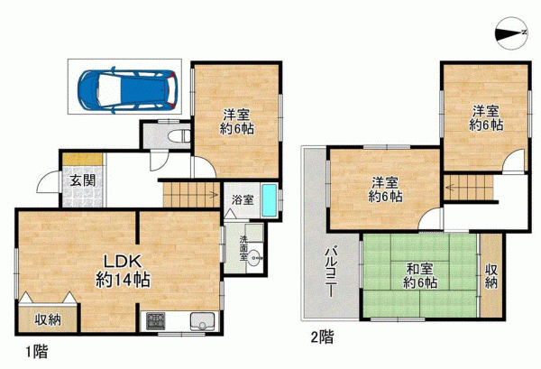 川西市東畦野、中古一戸建ての間取り画像です