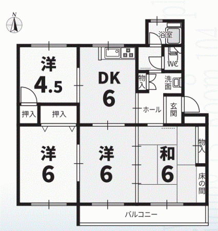 川西市清和台、マンションの間取り画像です