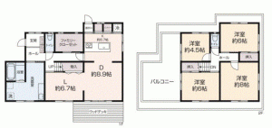 川西市清和台、中古一戸建ての間取り画像です