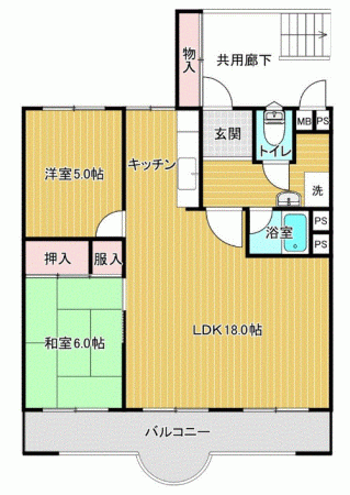 川西市向陽台、マンションの間取り画像です