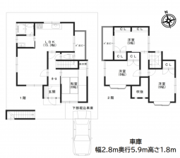 川西市向陽台、中古一戸建ての間取り画像です
