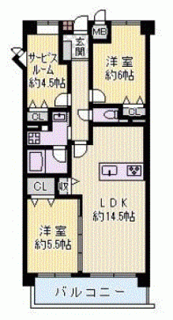 川西市寺畑、マンションの間取り画像です