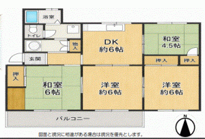 川西市清和台、マンションの間取り画像です