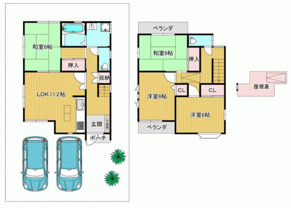 川西市鴬台、中古一戸建ての間取り画像です