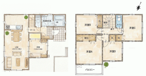 川西市大和、新築一戸建ての間取り画像です