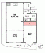川西市花屋敷、マンションの間取り画像です