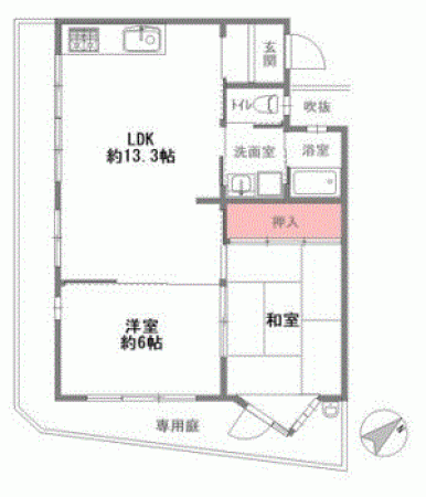 川西市花屋敷、マンションの間取り画像です