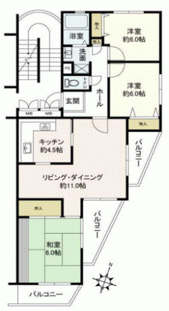川西市多田桜木、マンションの間取り画像です