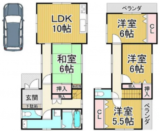 川西市大和、中古一戸建ての間取り画像です