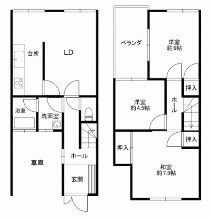 川西市鼓が滝、中古一戸建ての間取り画像です
