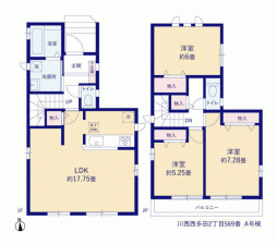 川西市西多田、新築一戸建ての間取り画像です
