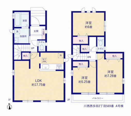 川西市西多田、新築一戸建ての間取り画像です