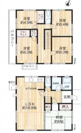 川西市錦松台、中古一戸建ての間取り画像です