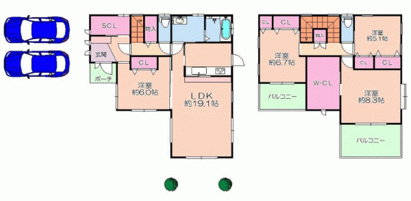 川西市中央町、中古一戸建ての間取り画像です