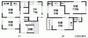 川西市見野、中古一戸建ての間取り画像です