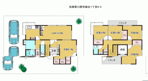 川西市緑台、中古一戸建ての間取り画像です