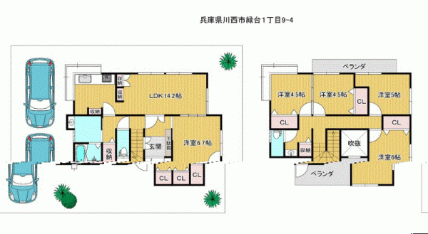 川西市緑台、中古一戸建ての間取り画像です