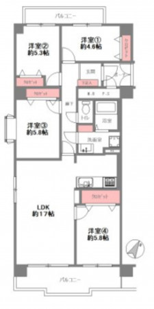 川西市南花屋敷、マンションの間取り画像です