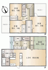 川西市けやき坂、中古一戸建ての間取り画像です