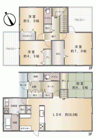 川西市けやき坂、中古一戸建ての間取り画像です