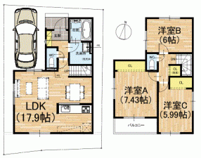 川西市笹部、新築一戸建ての間取り画像です