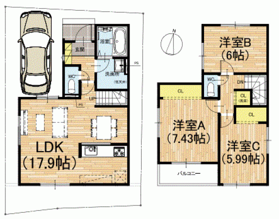川西市笹部、新築一戸建ての間取り画像です
