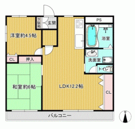 川西市栄町、マンションの間取り画像です