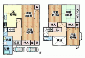 川西市清和台、中古一戸建ての間取り画像です