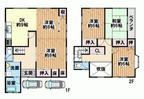 川西市清和台、中古一戸建ての間取り画像です