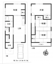 川西市西多田、中古一戸建ての間取り画像です